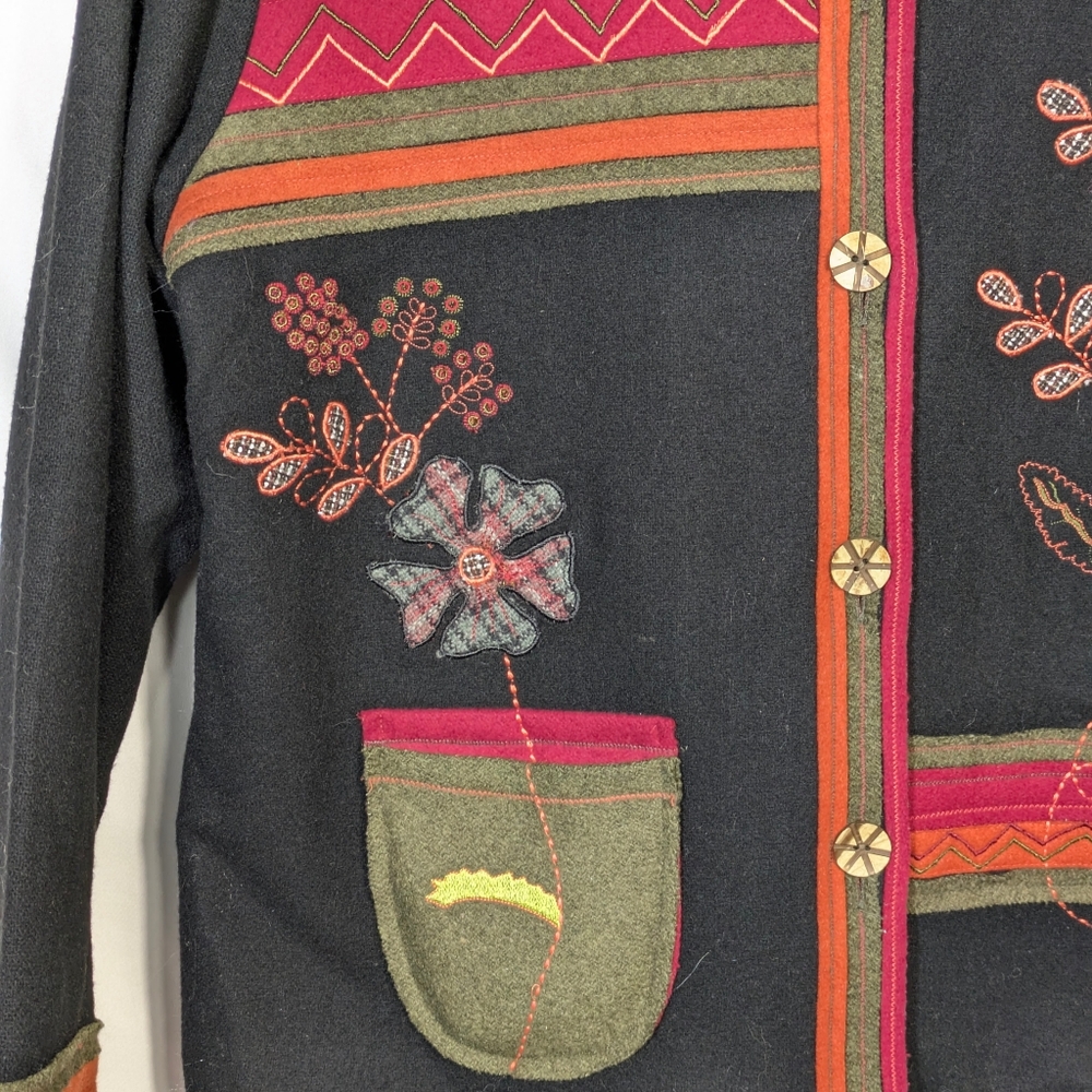 Breckenridge Black Wool Blend Blazer Jacket Colorful Embroidery Applique Med P - Picture 5 of 15